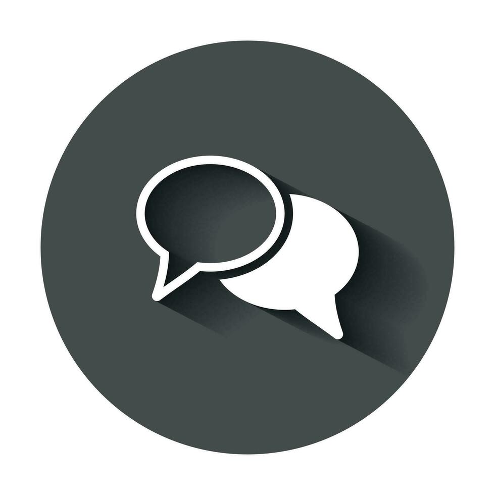 Speech bubble flat vector icon. Discussion dialog illustration. Business pictogram concept. Business concept simple flat pictogram with long shadow.