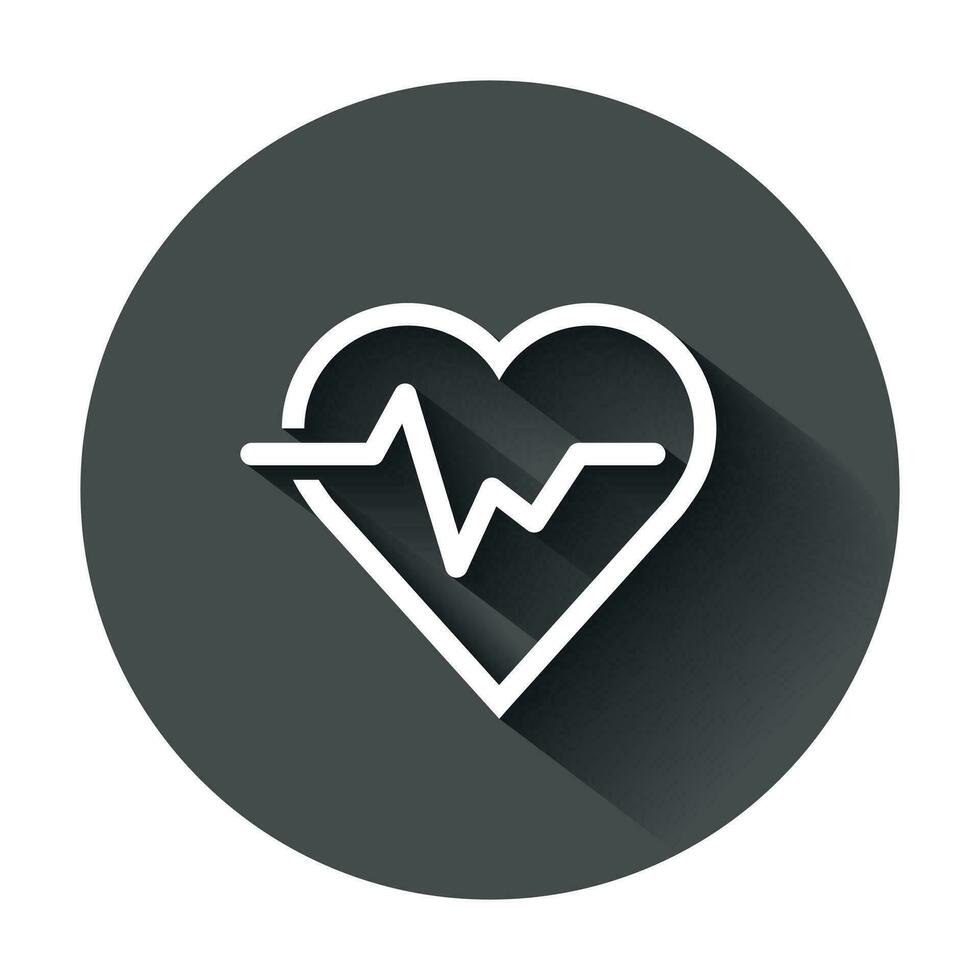 Heartbeat line with heart icon in flat style. Heartbeat illustration with long shadow. Heart rhythm concept. vector