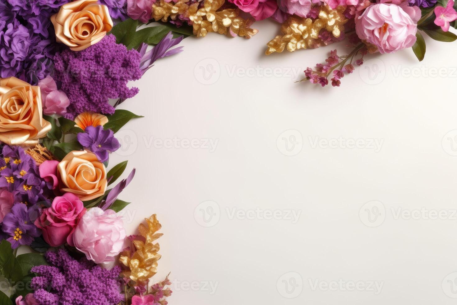 Beautiful floral onrament frame on a white background created with technology. photo