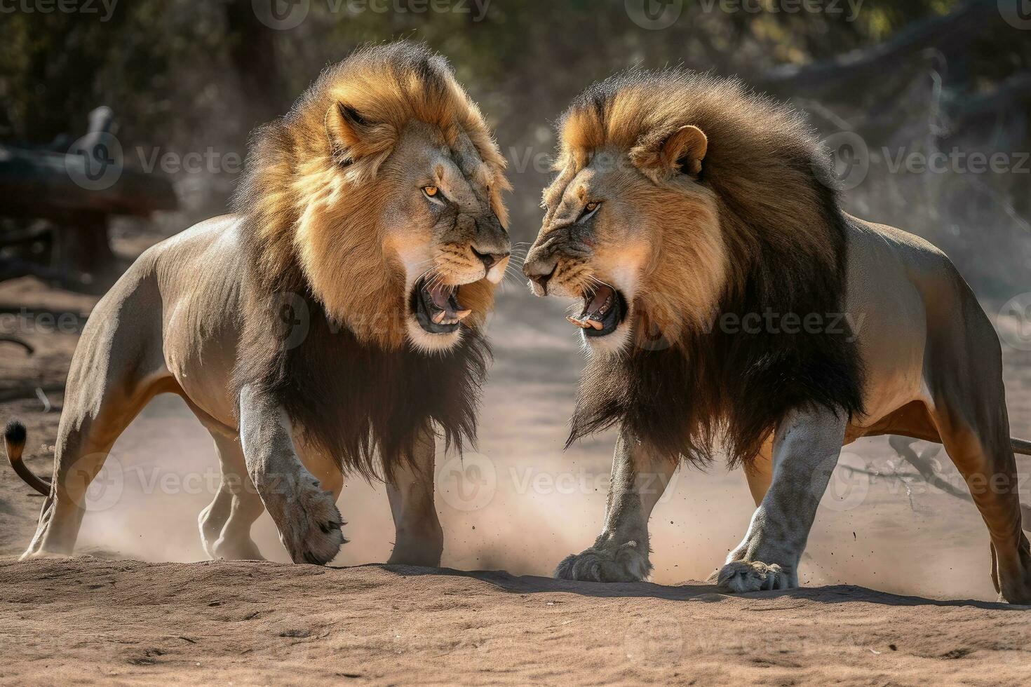 dos fuerte masculino leones luchando creado con generativo ai tecnología. foto