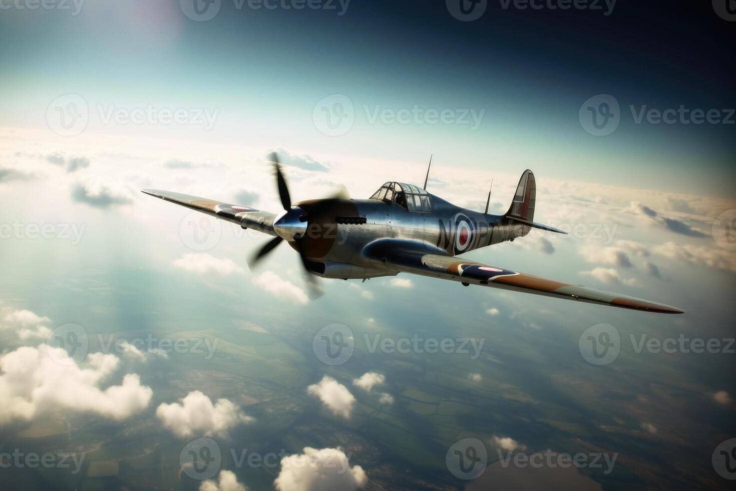 World war 2 aircraft in the sky created with generative AI technology. photo