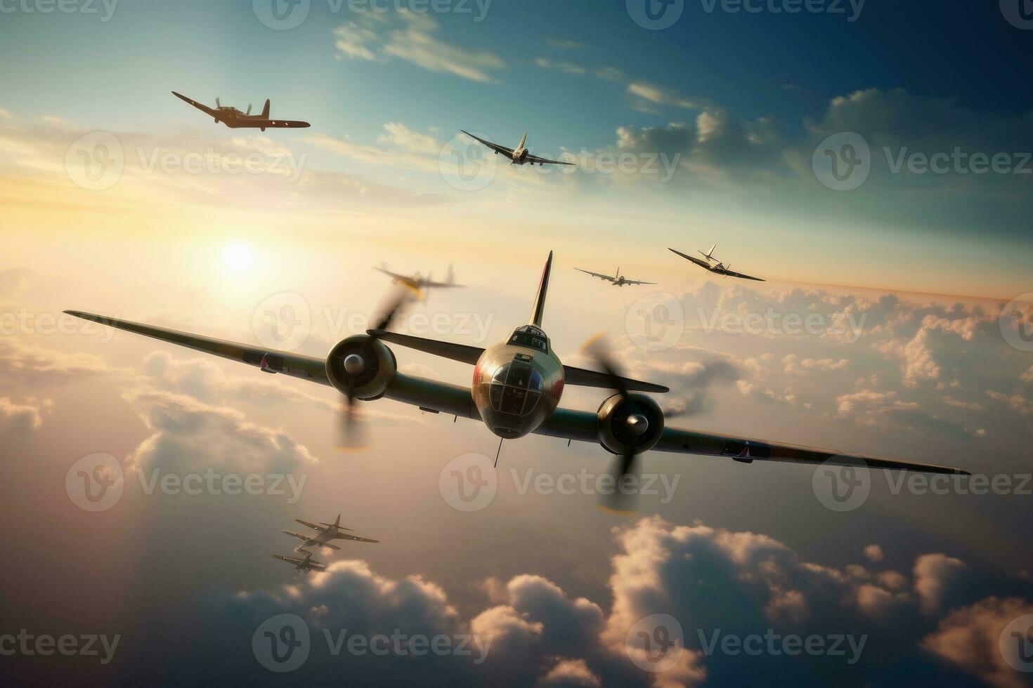 World war 2 aircraft in the sky created with generative AI technology. photo