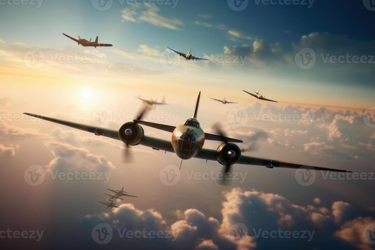 World war 2 aircraft in the sky created with technology. photo