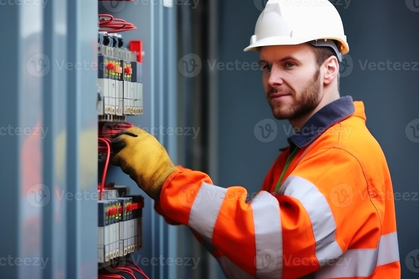 An electrician during a repair created with generative AI technology. photo