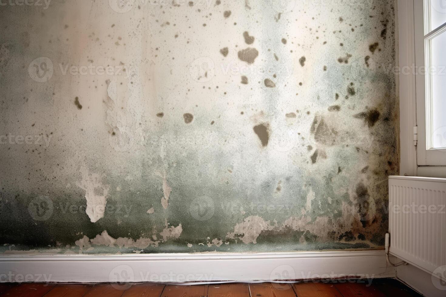 A rented flat with mould on the wall created with technology. photo