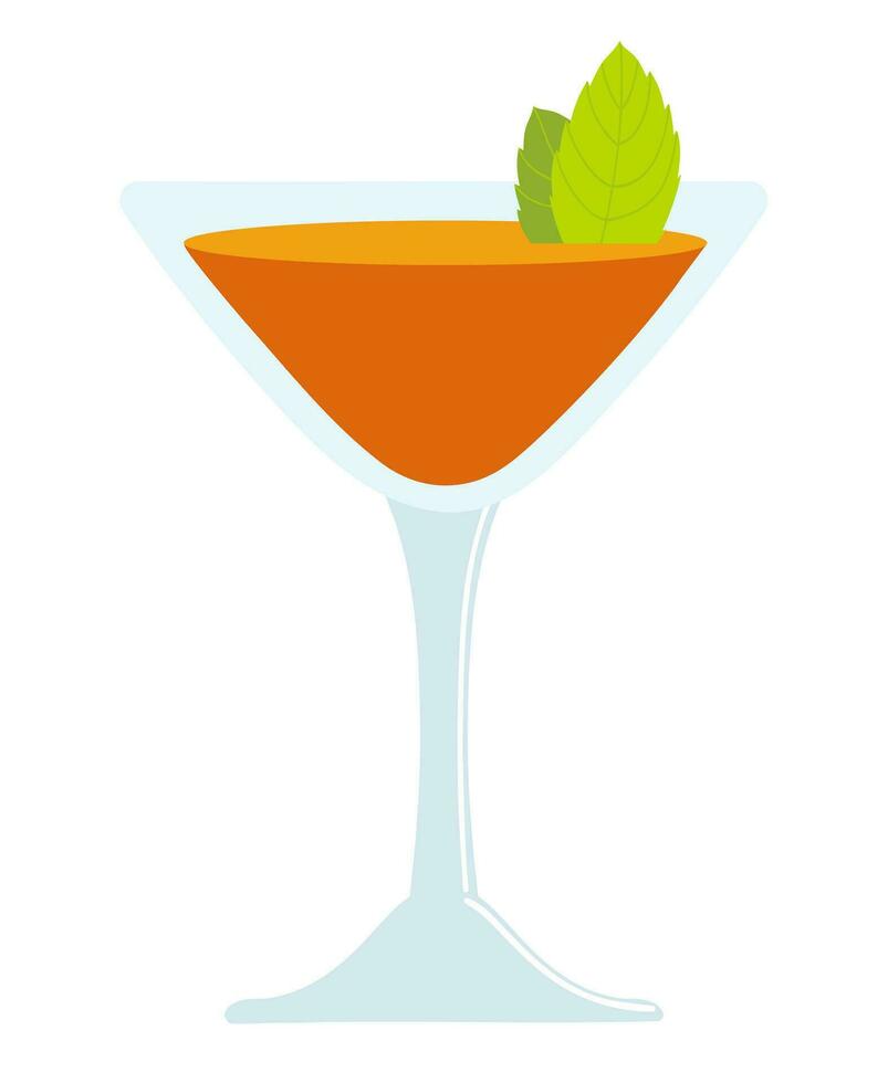 Stinger with mint leaves in the bar glass. Summer alcohol cocktail vector