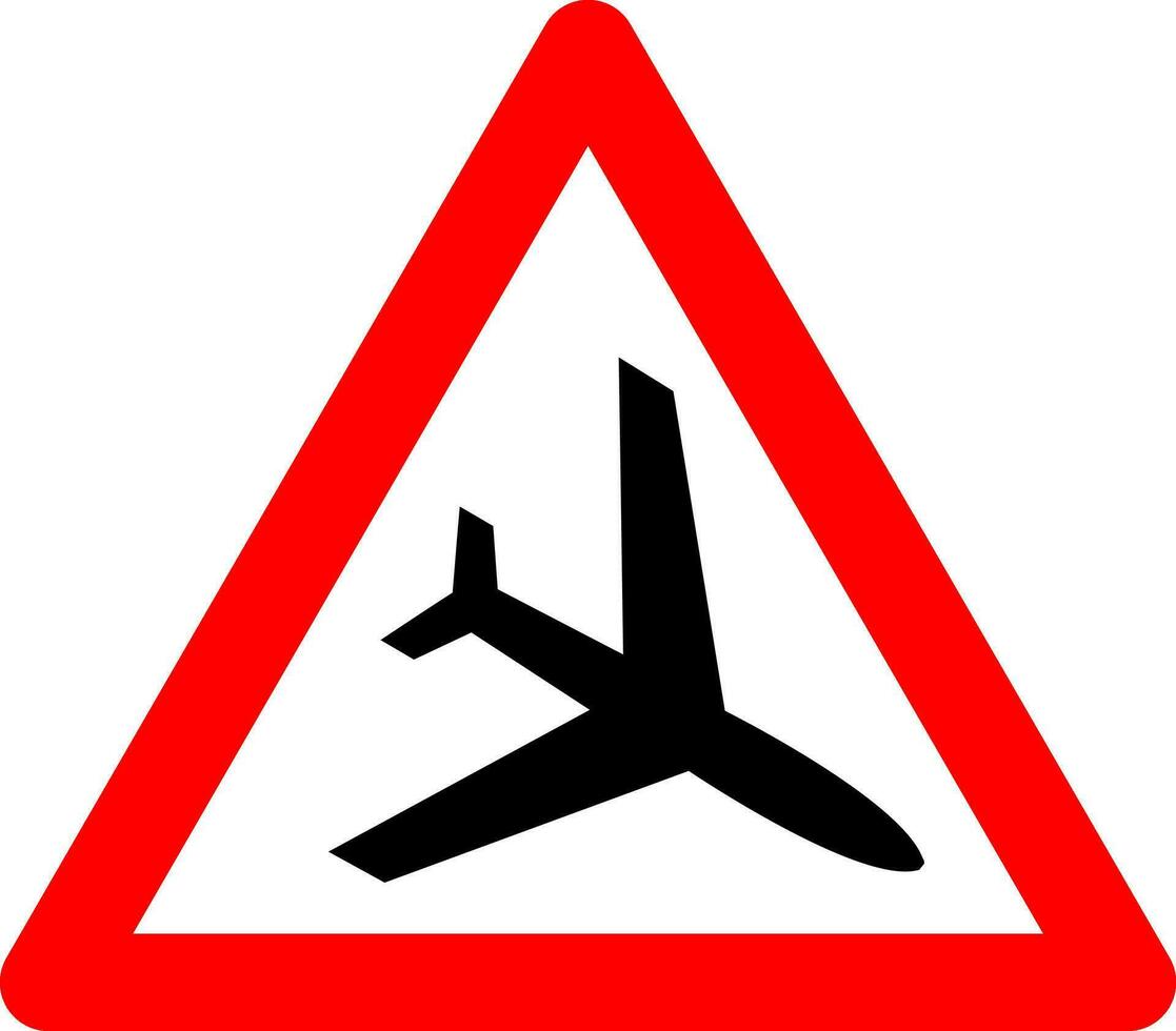Low flying aircraft sign. Warning sign about low-flying aircraft. Red triangle sign with an airplane silhouette inside. Caution, planes. Beware helicopter at low altitude. Droga near airport. vector