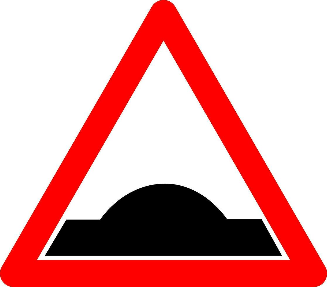 Speed bump sign. Warning sign roughness on the road. Red triangle sign with silhouette tubercle inside. Caution, sections road with bumps. Hillock sign. vector