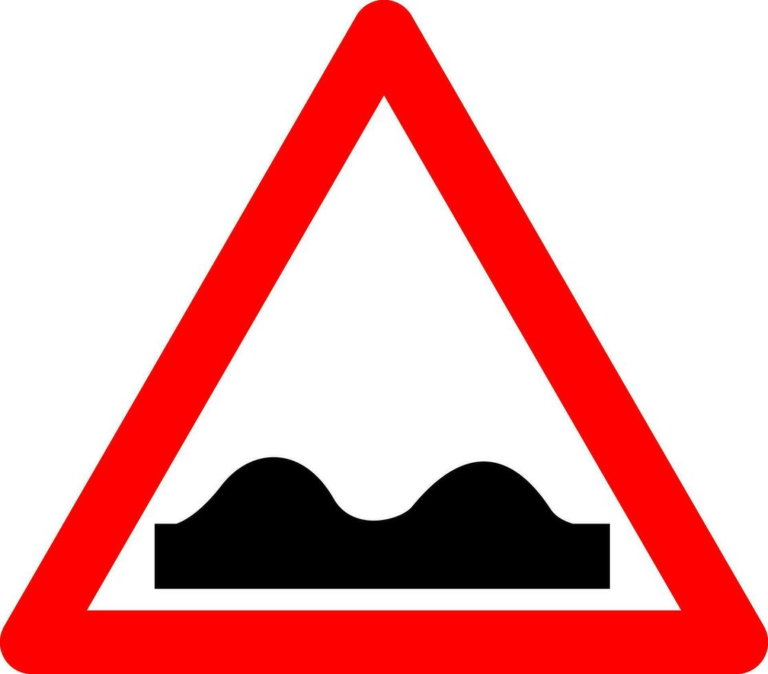 Sign uneven road. Warning sign rough road. Red triangle sign with a silhouette of bumps inside. Caution when entering a road that has irregularities in the roadway. Road sign. vector