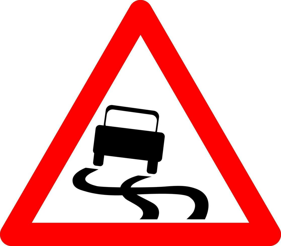 advertencia firmar resbaladizo la carretera. firmar resbaladizo la carretera. rojo triángulo firmar con coche patinando adentro. precaución húmedo, Nevado, glacial la carretera. patinar riesgo. vector