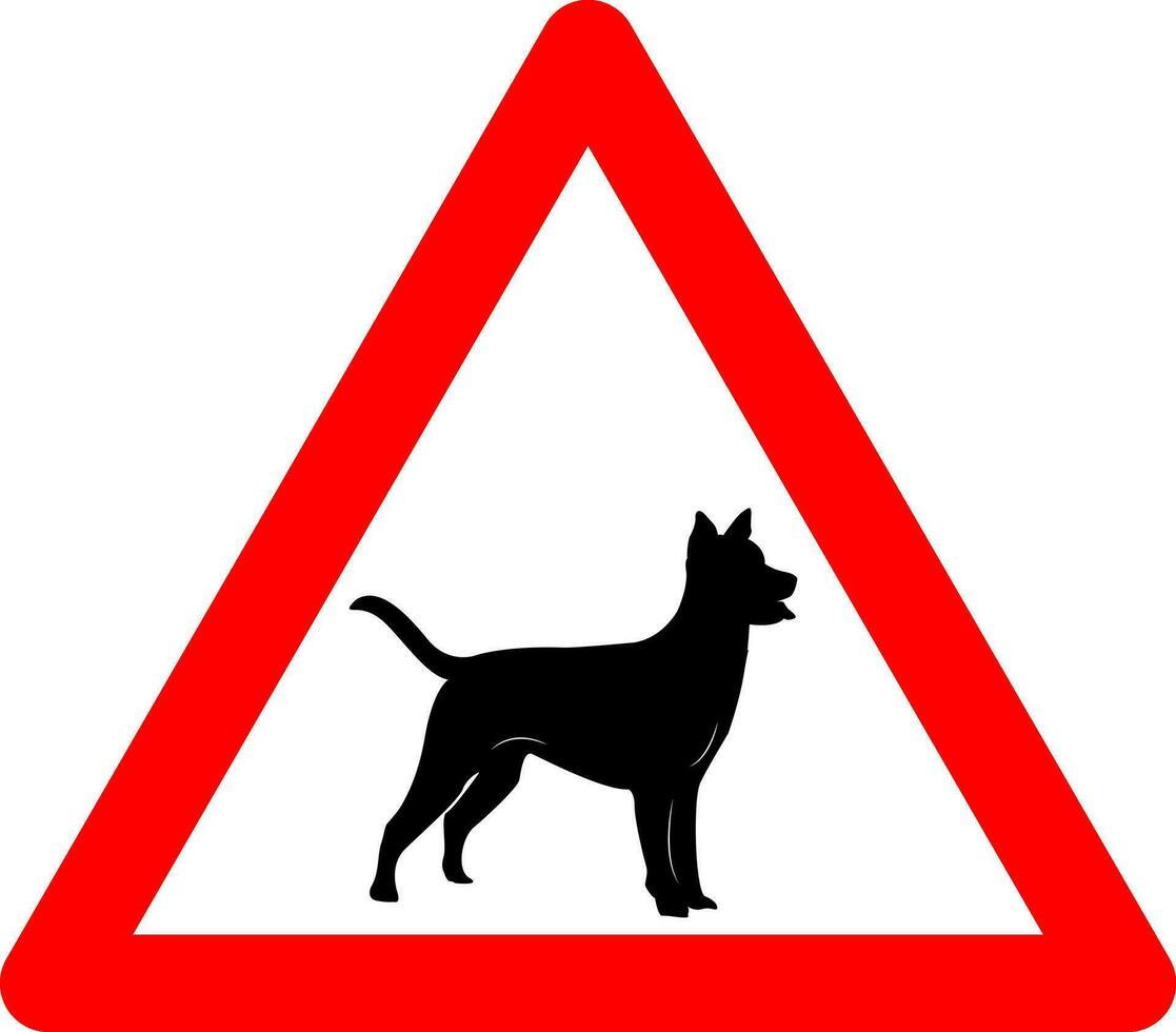 perro signo. enojado perro advertencia signo. rojo triángulo firmar con silueta de perro adentro. precaución en el territorio el perro. la carretera signo. el territorio es guardado por perros. vector