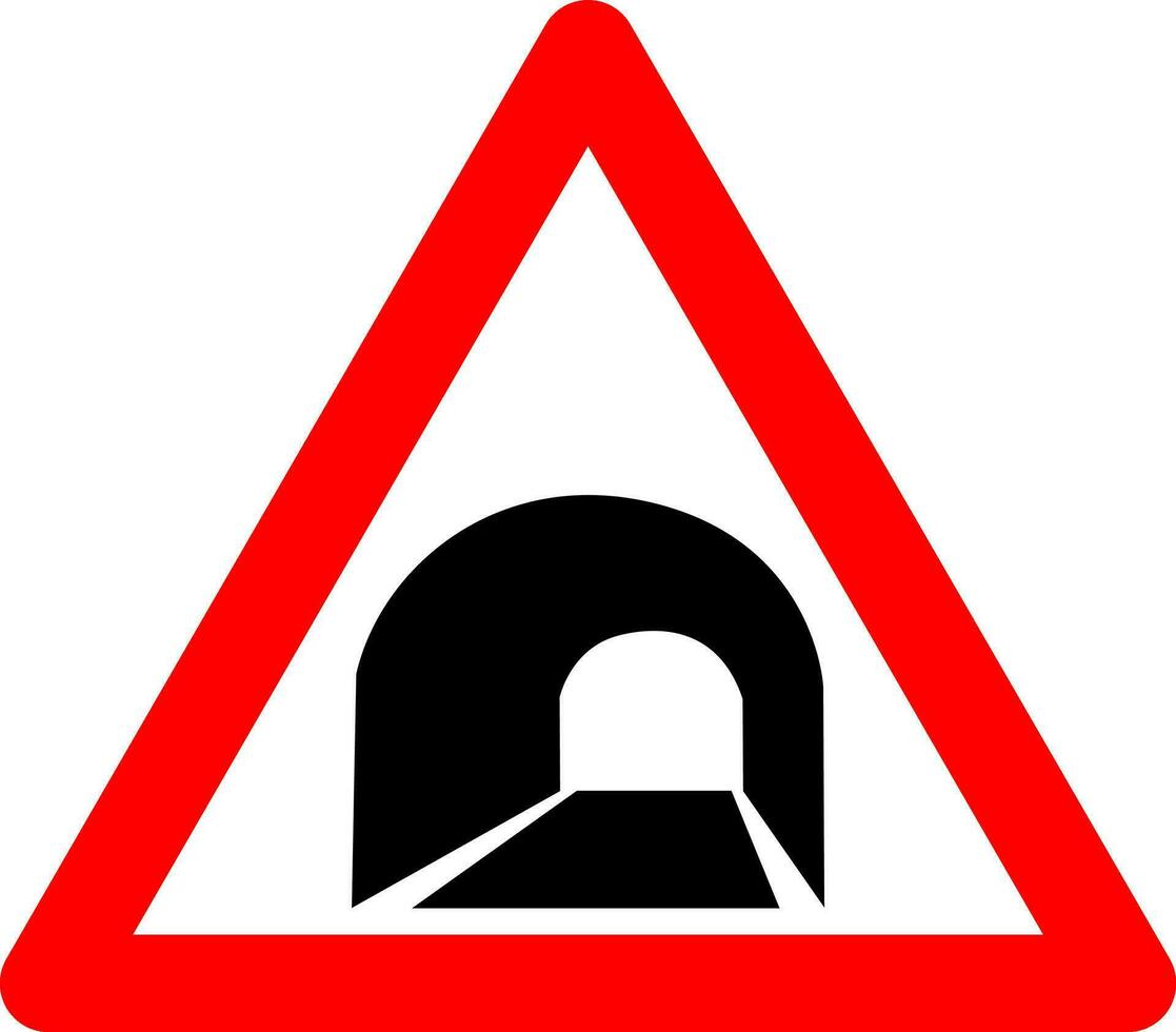 Tunnel sign. Tunnel warning sign. Red triangle sign with a silhouette of a tunnel inside. Caution tunnel. Road sign. Approaching tunnels. vector