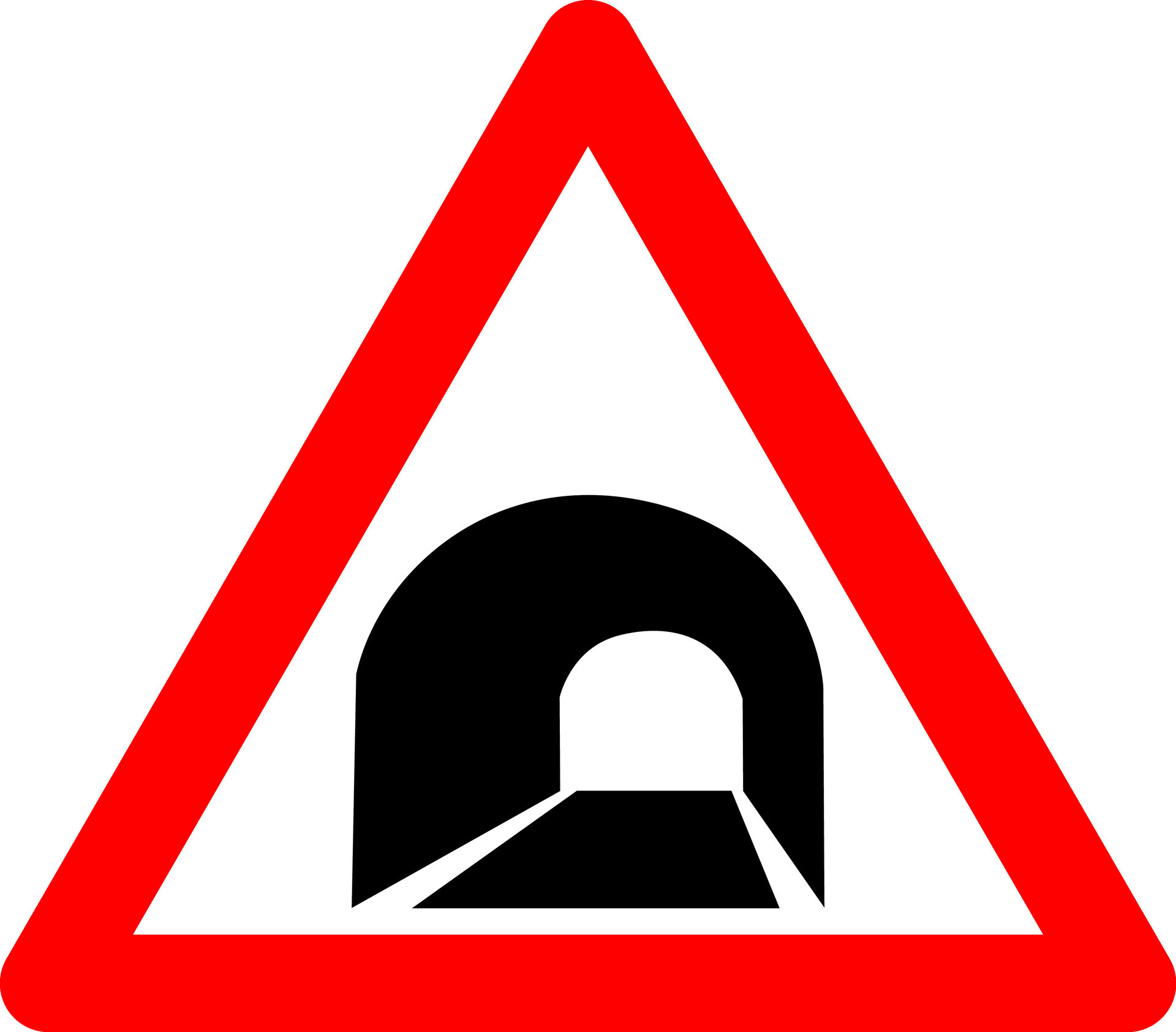 Tunnel sign. Tunnel warning sign. Red triangle sign with a silhouette