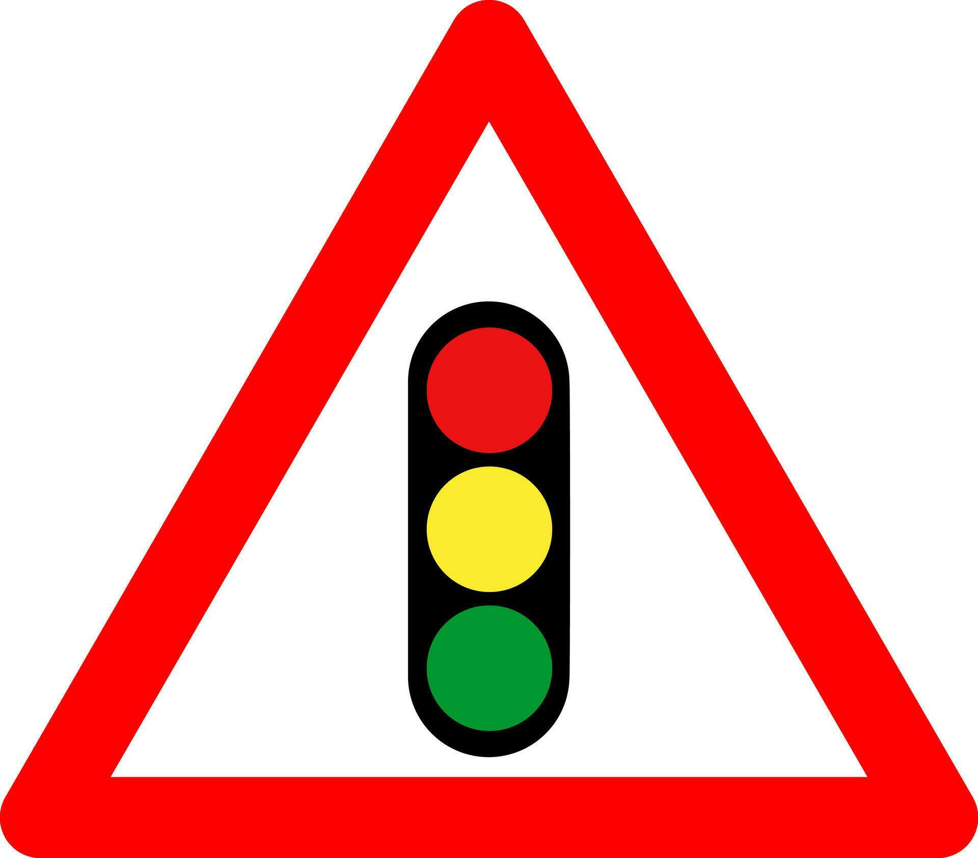 Traffic light regulation sign. Warning sign traffic is regulated by