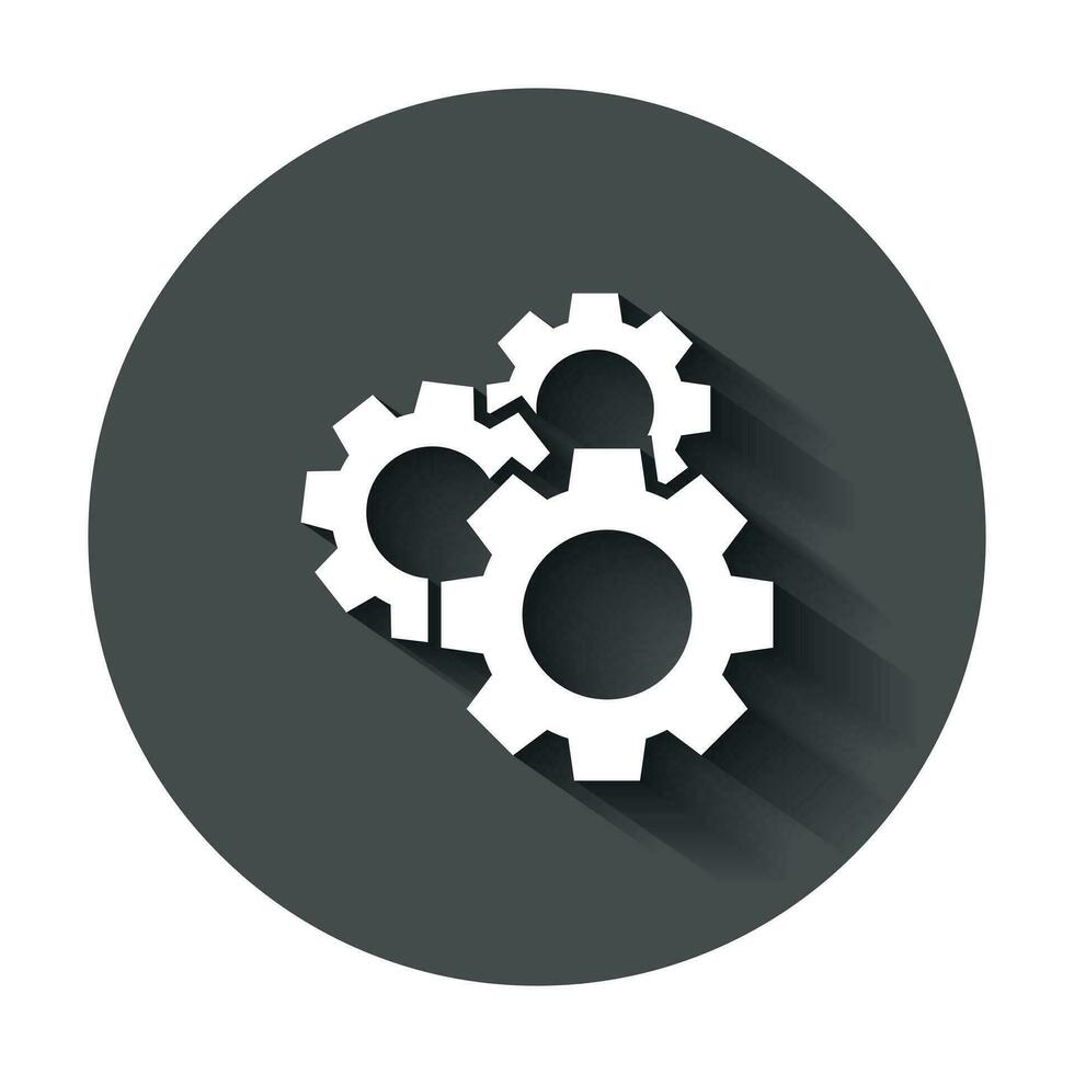 Gear vector icon in flat style. Cog wheel illustration with long shadow. Gearwheel cogwheel business concept.