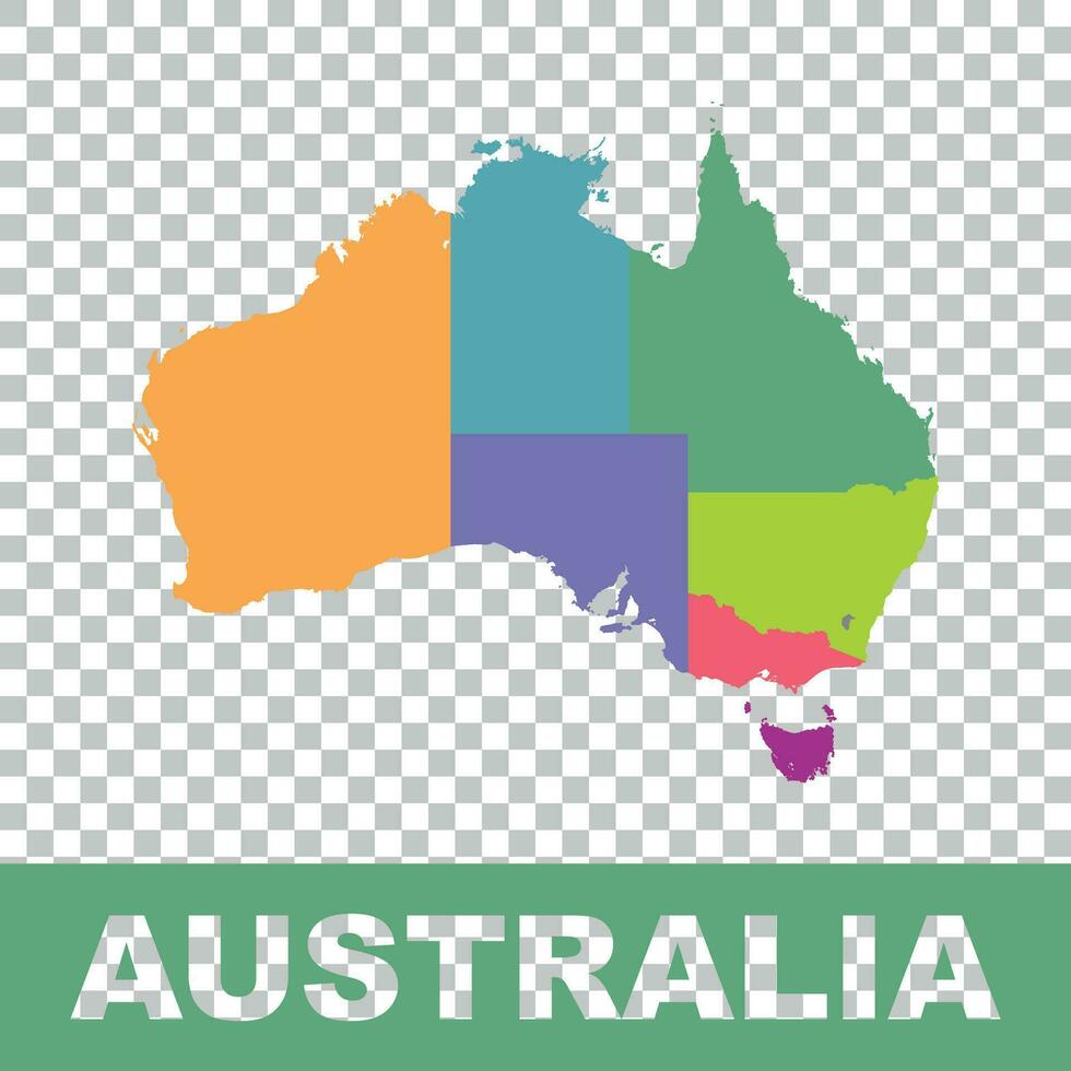 Australia map color with regions. Vector flat