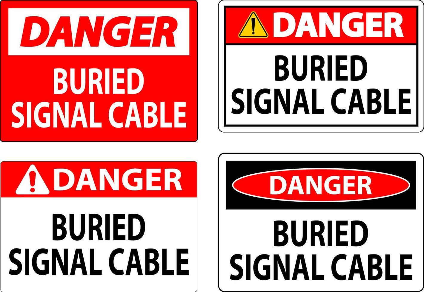 Danger Sign, Buried Signal Cable On White Bacground vector