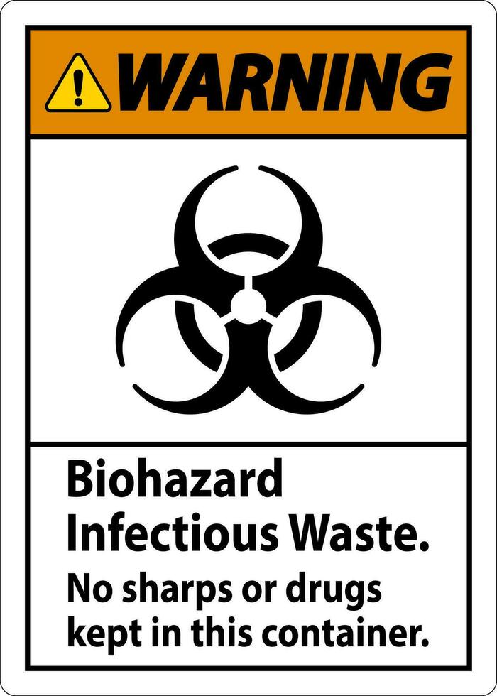 Warning Label Biohazard Infectious Waste, No Sharps Or Drugs Kept In This Container vector