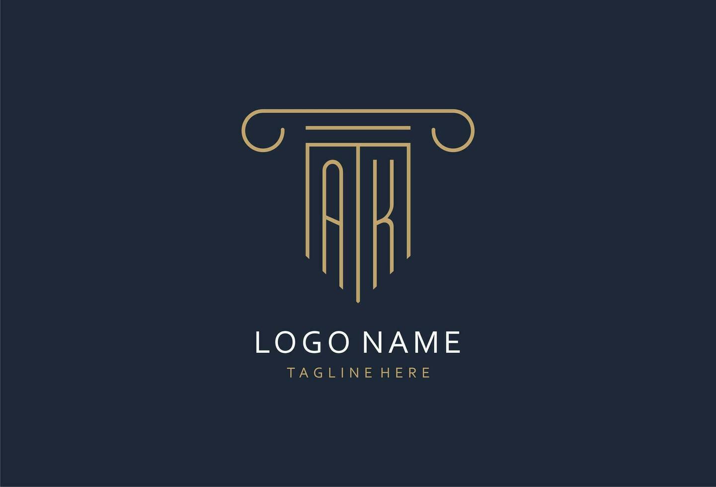 AK initial with pillar shape logo design, creative monogram logo design for law firm vector