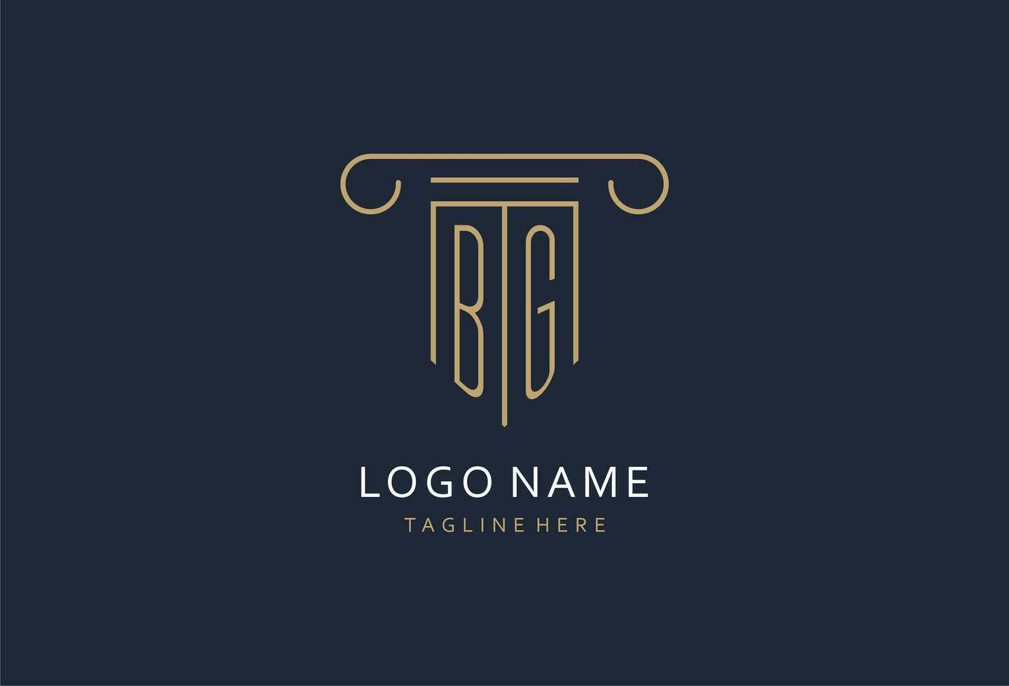 BG initial with pillar shape logo design, creative monogram logo design for law firm vector