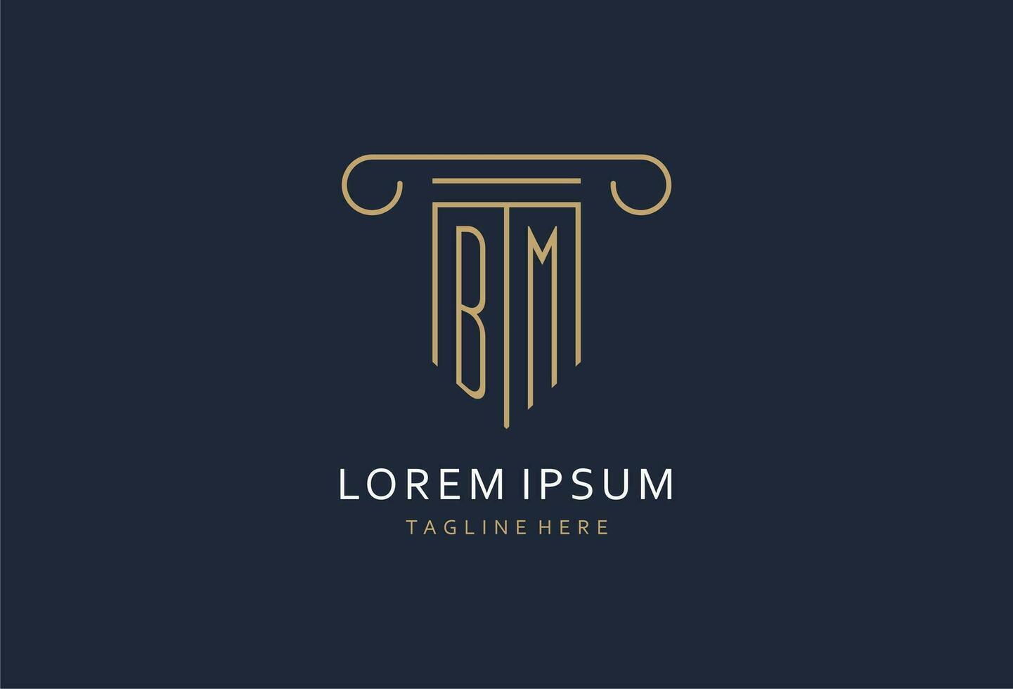 BM initial with pillar shape logo design, creative monogram logo design for law firm vector