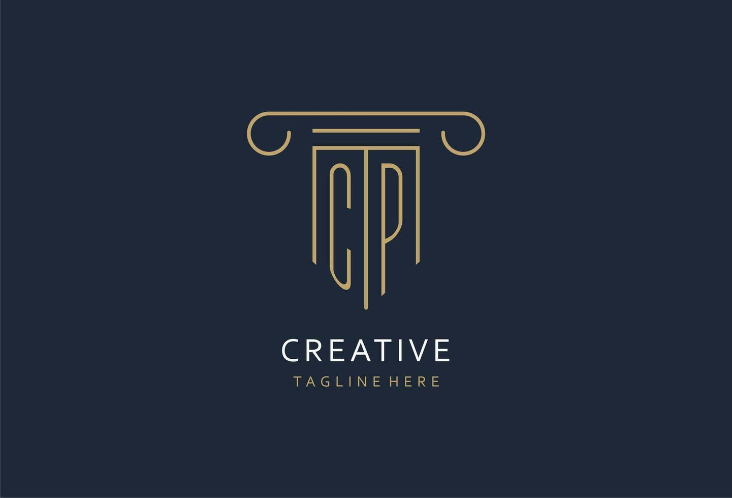 CP initial with pillar shape logo design, creative monogram logo design for law firm vector