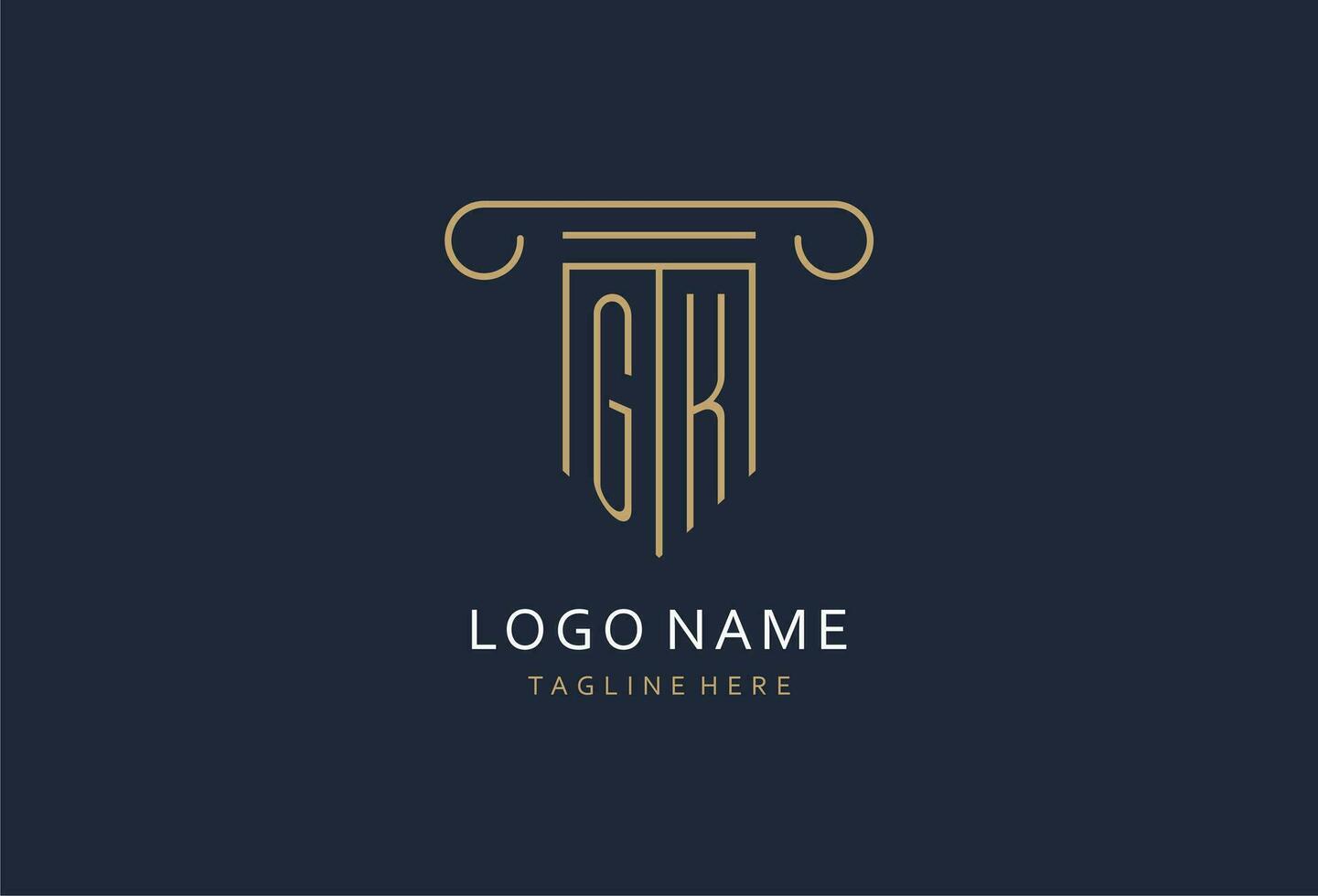 GK initial with pillar shape logo design, creative monogram logo design for law firm vector