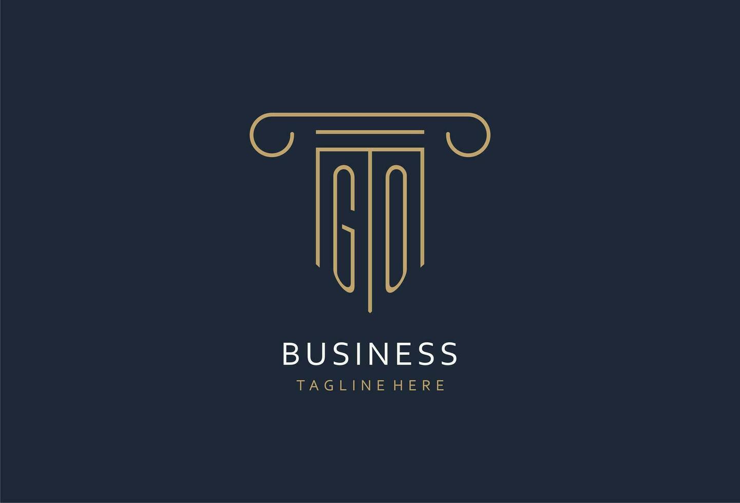 GO initial with pillar shape logo design, creative monogram logo design for law firm vector
