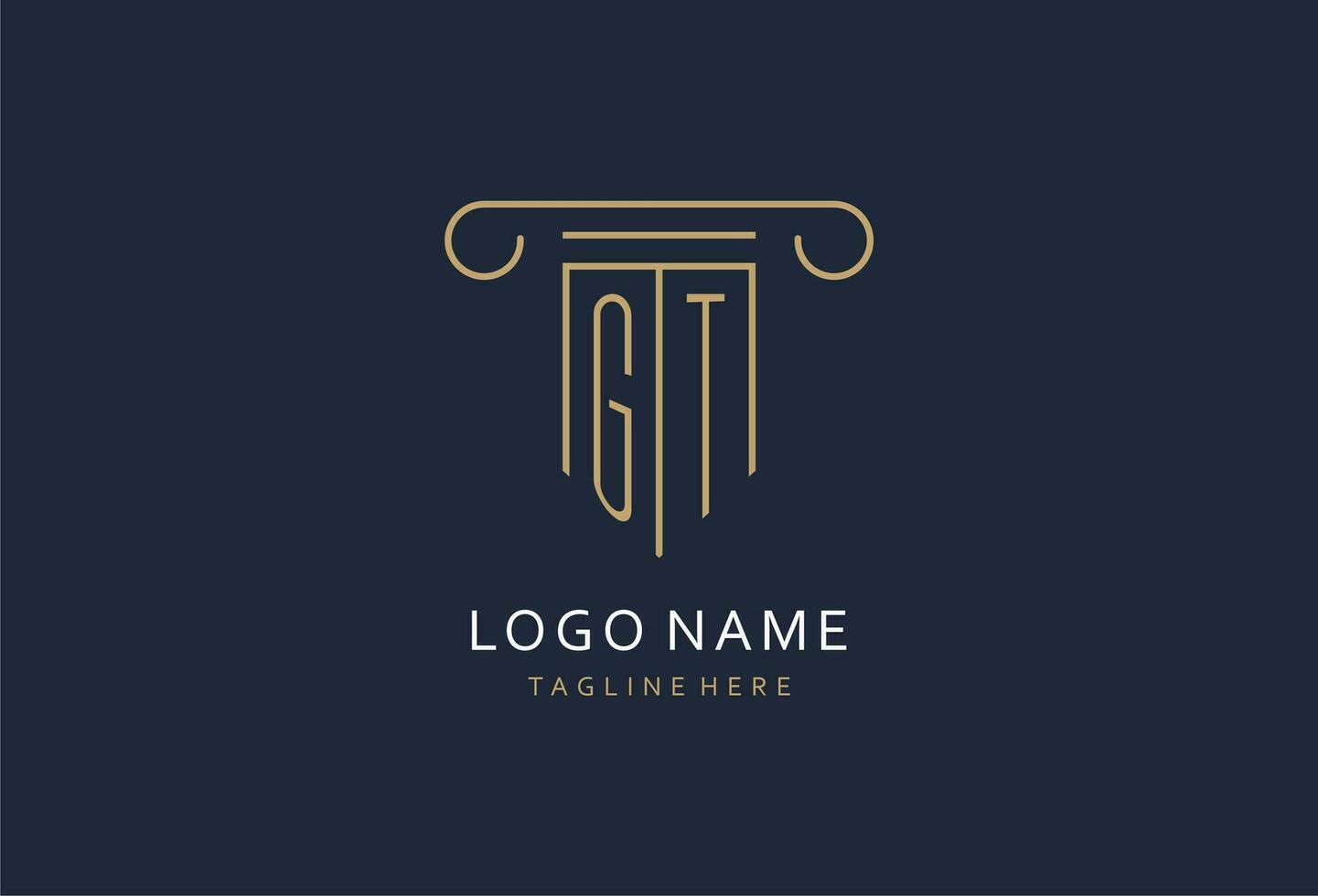 GT initial with pillar shape logo design, creative monogram logo design for law firm vector