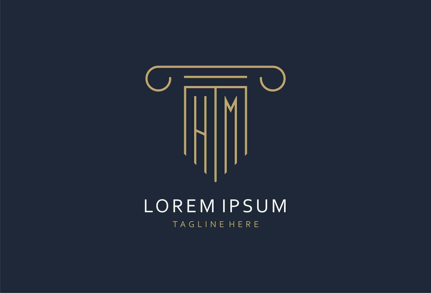 HM initial with pillar shape logo design, creative monogram logo design for law firm vector