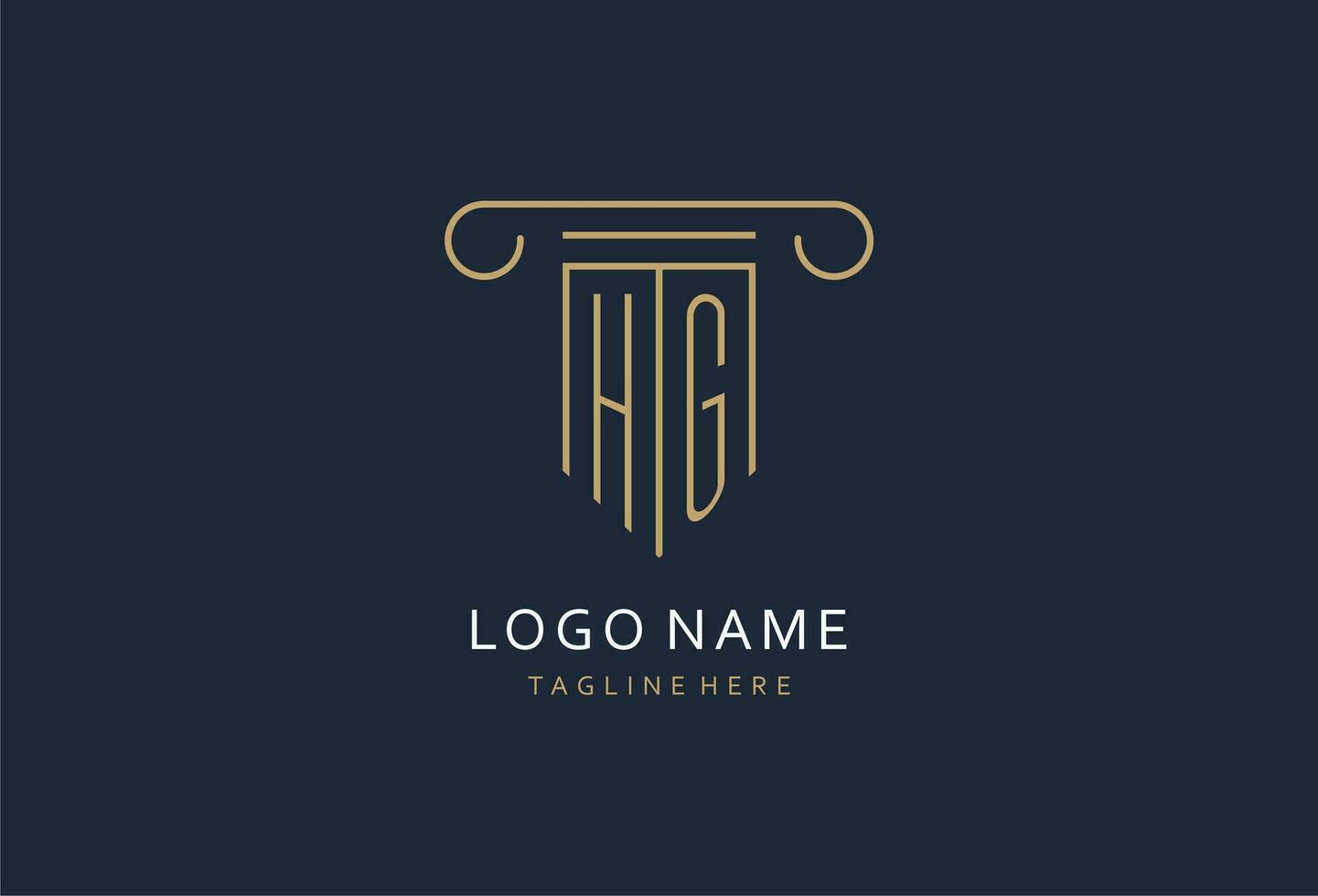 HG initial with pillar shape logo design, creative monogram logo design for law firm vector