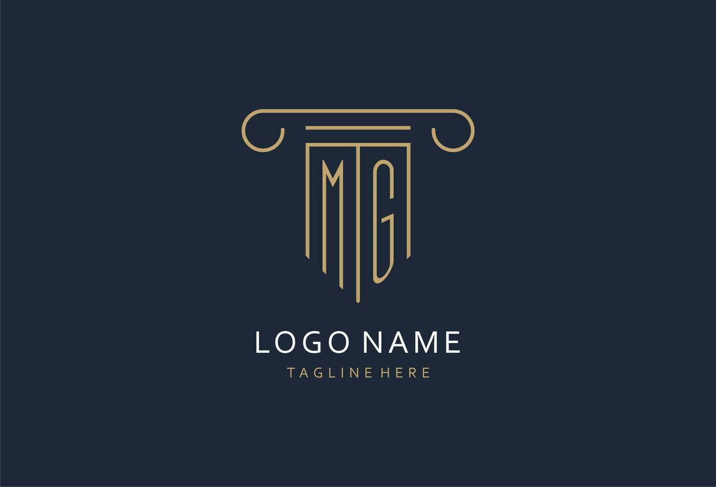 MG initial with pillar shape logo design, creative monogram logo design for law firm vector