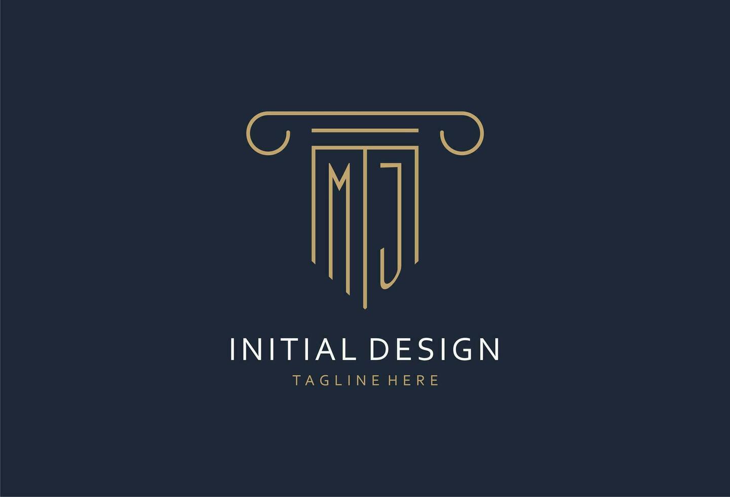 MJ initial with pillar shape logo design, creative monogram logo design for law firm vector