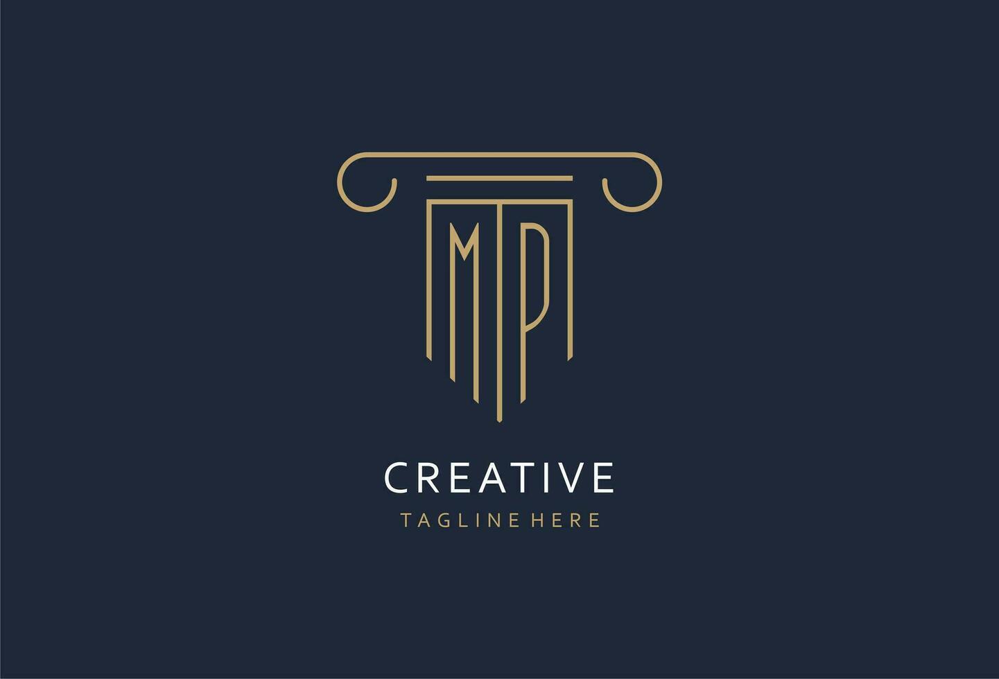 MP initial with pillar shape logo design, creative monogram logo design for law firm vector
