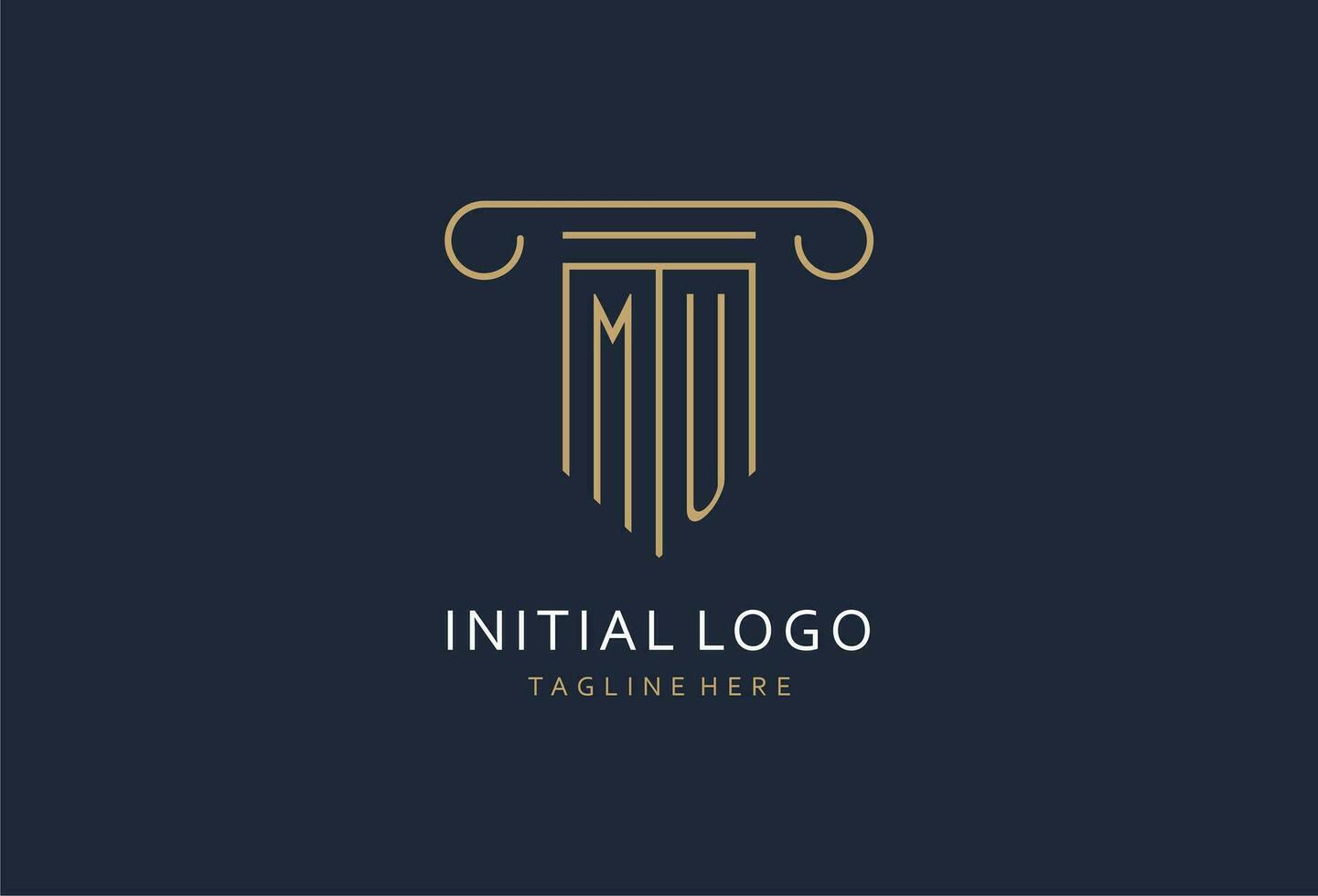 MU initial with pillar shape logo design, creative monogram logo design for law firm vector
