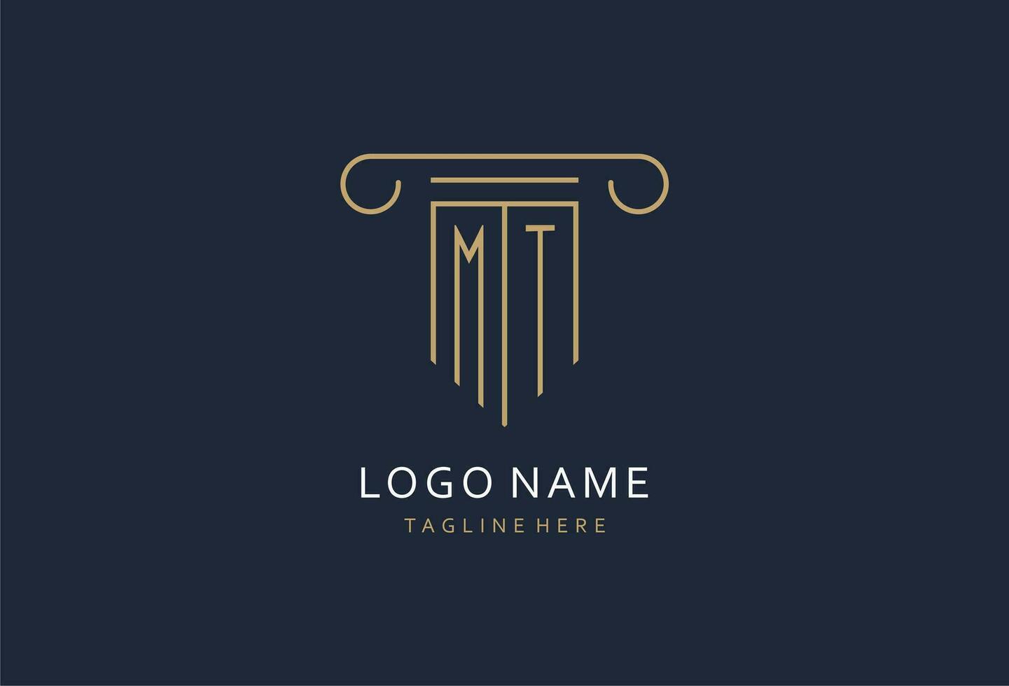 MT initial with pillar shape logo design, creative monogram logo design for law firm vector