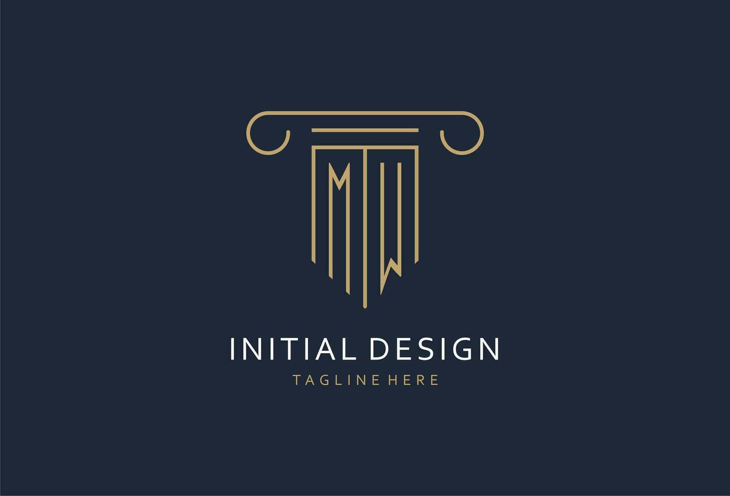 MW initial with pillar shape logo design, creative monogram logo design for law firm vector
