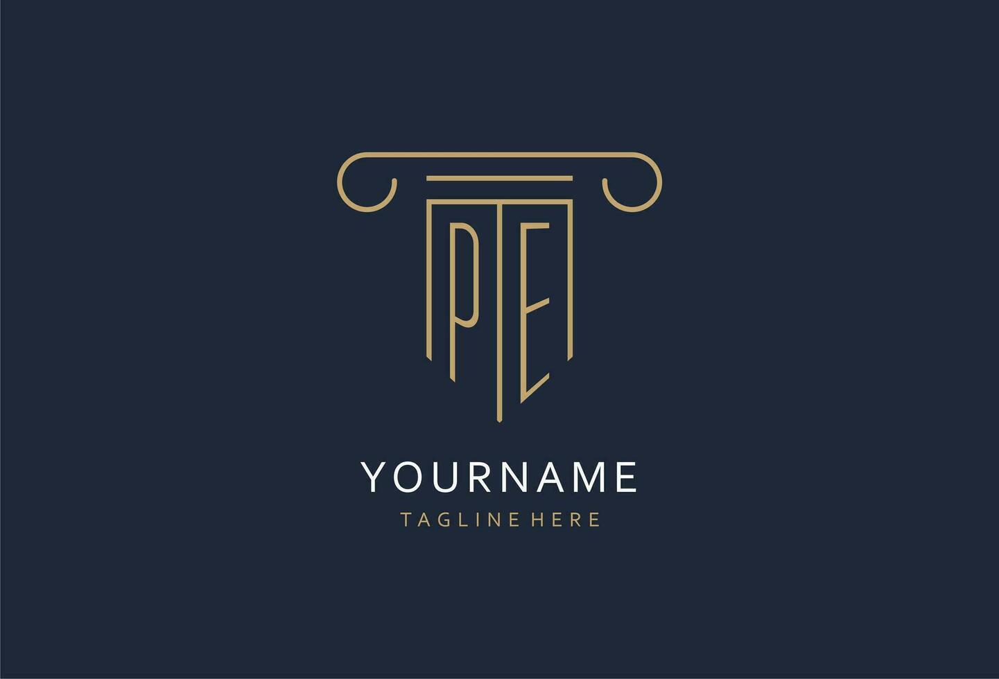 PE initial with pillar shape logo design, creative monogram logo design for law firm vector