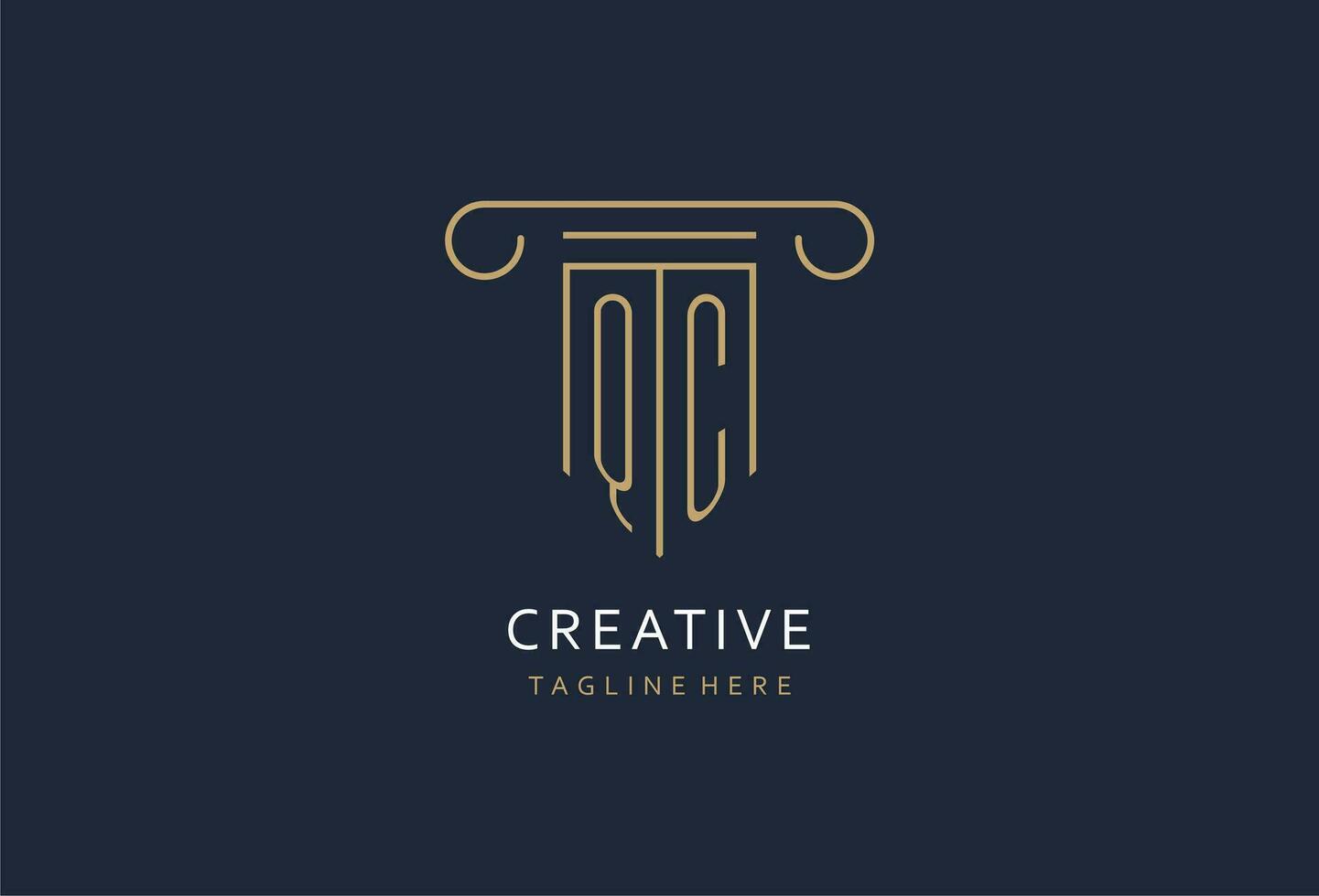 QC initial with pillar shape logo design, creative monogram logo design for law firm vector