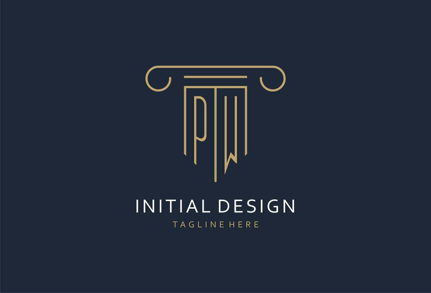 PW initial with pillar shape logo design, creative monogram logo design for law firm vector