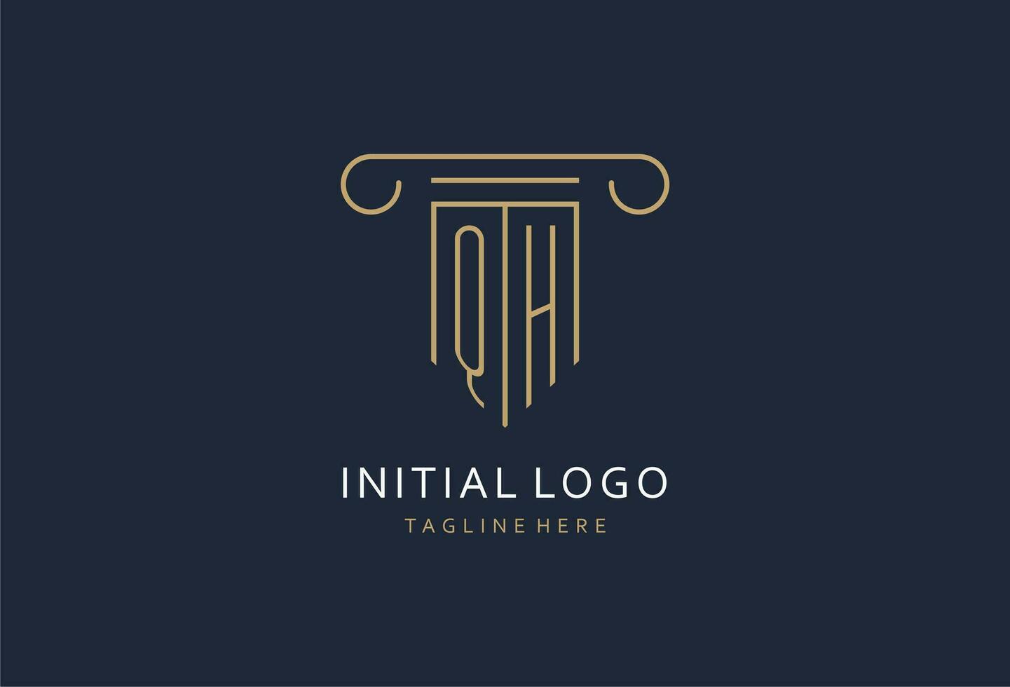QH initial with pillar shape logo design, creative monogram logo design for law firm vector