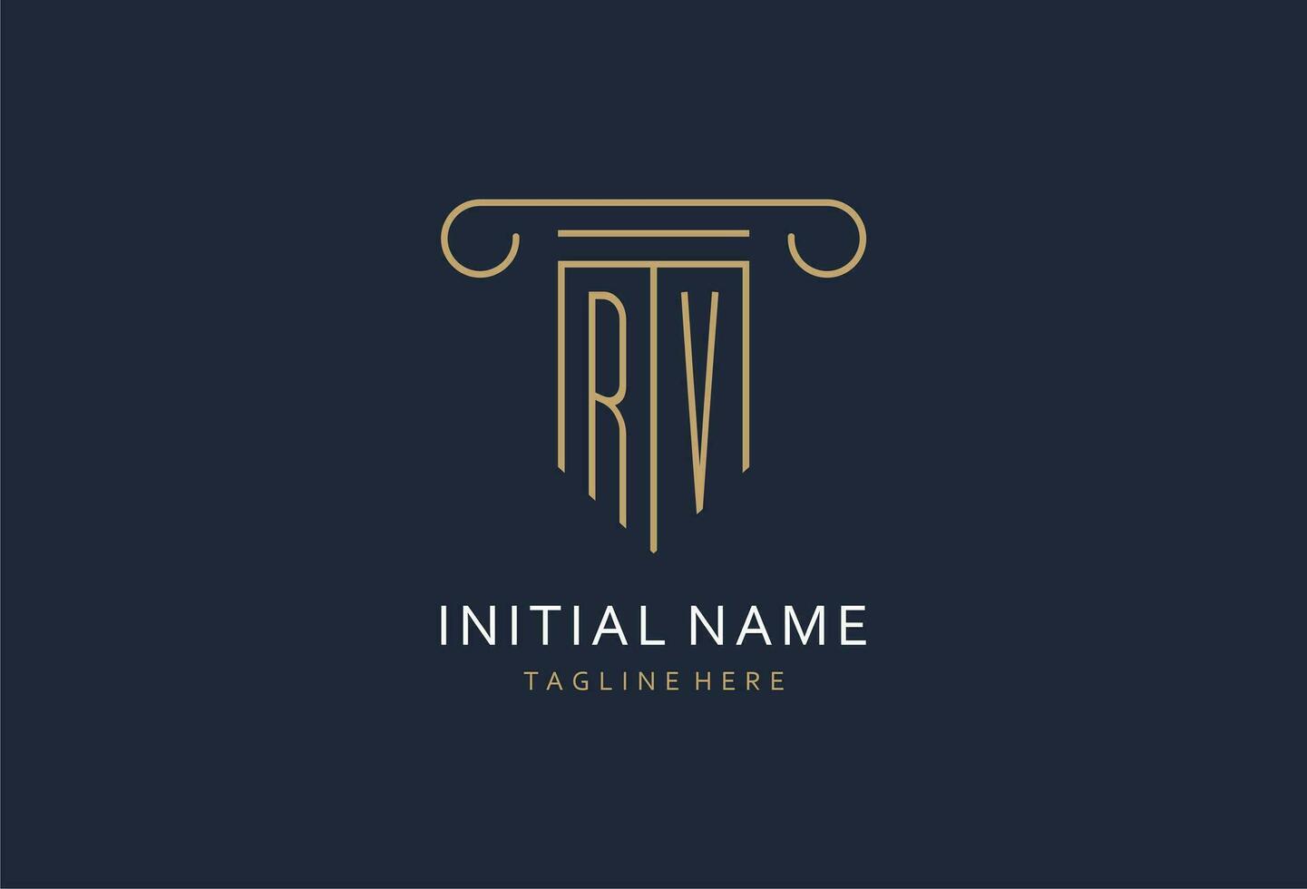 RV initial with pillar shape logo design, creative monogram logo design for law firm vector