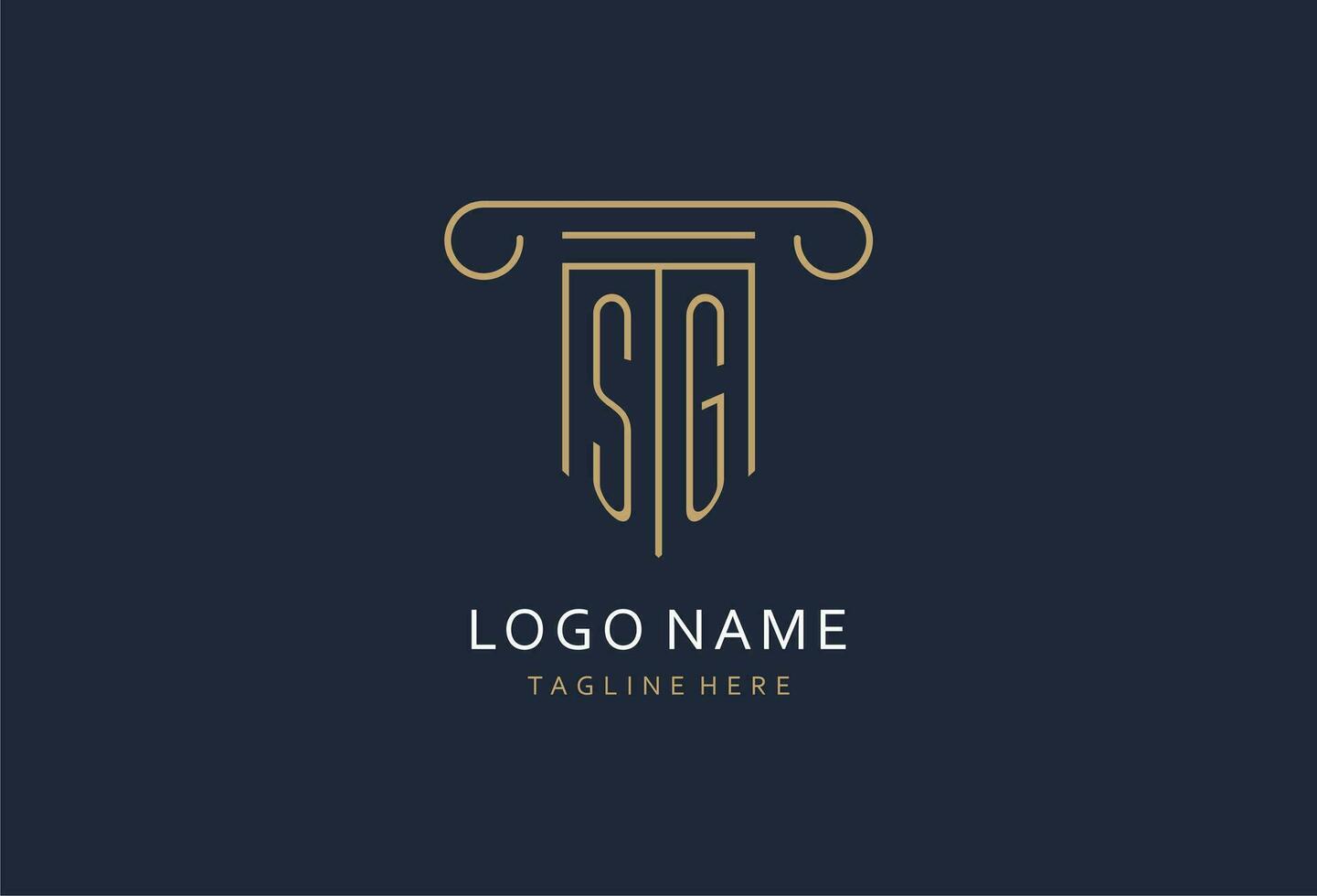 SG initial with pillar shape logo design, creative monogram logo design for law firm vector