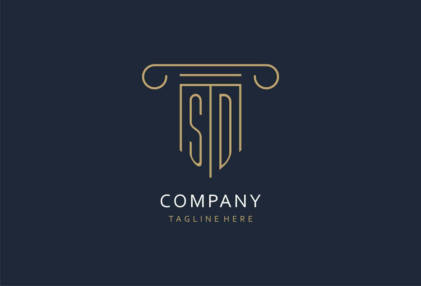 SD initial with pillar shape logo design, creative monogram logo design for law firm vector
