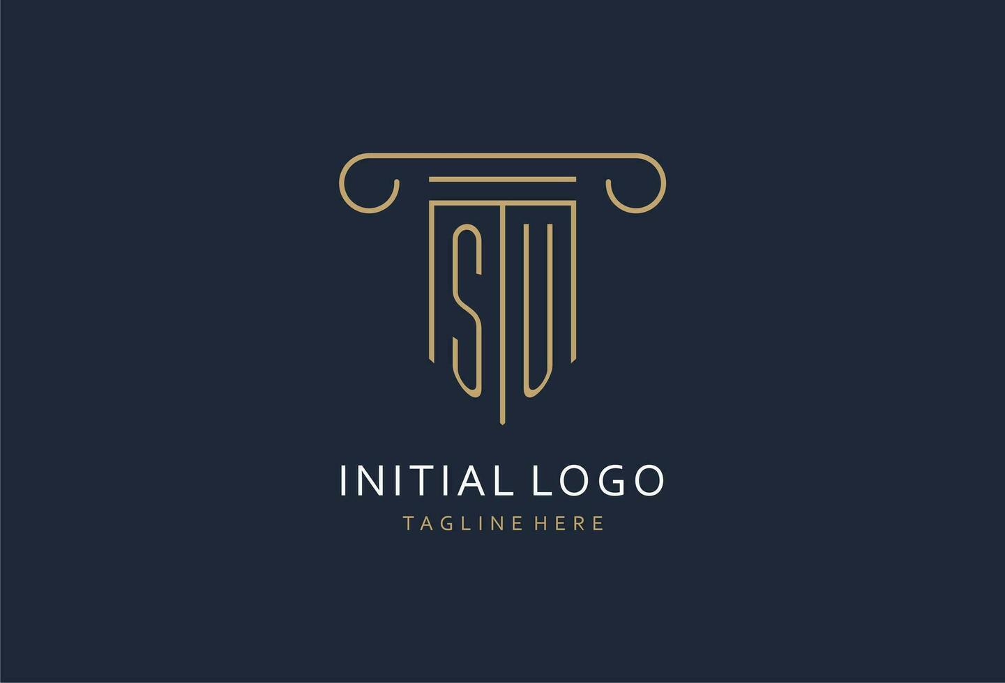 SU initial with pillar shape logo design, creative monogram logo design for law firm vector