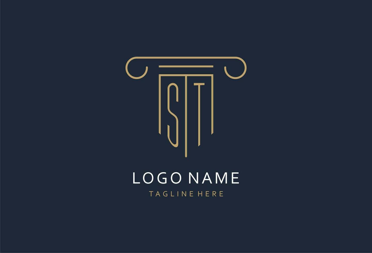 ST initial with pillar shape logo design, creative monogram logo design for law firm vector