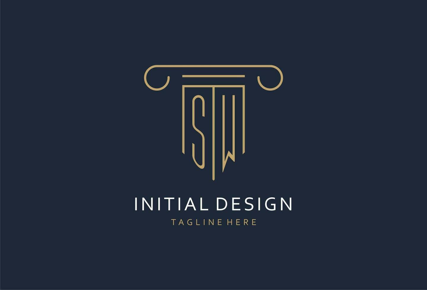 SW initial with pillar shape logo design, creative monogram logo design for law firm vector