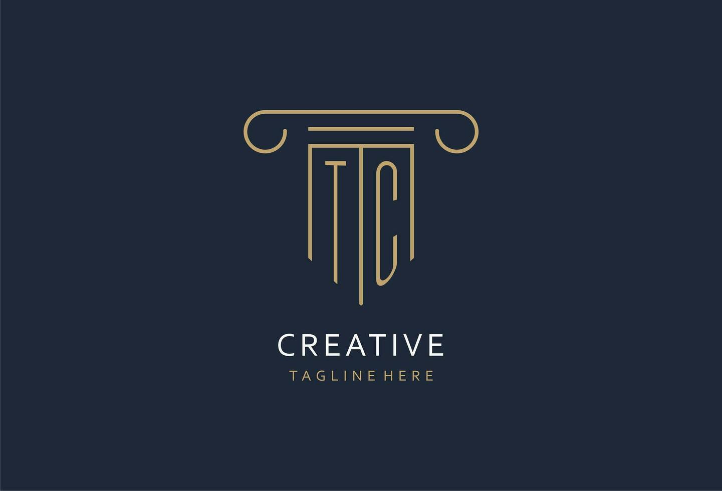TC initial with pillar shape logo design, creative monogram logo design for law firm vector