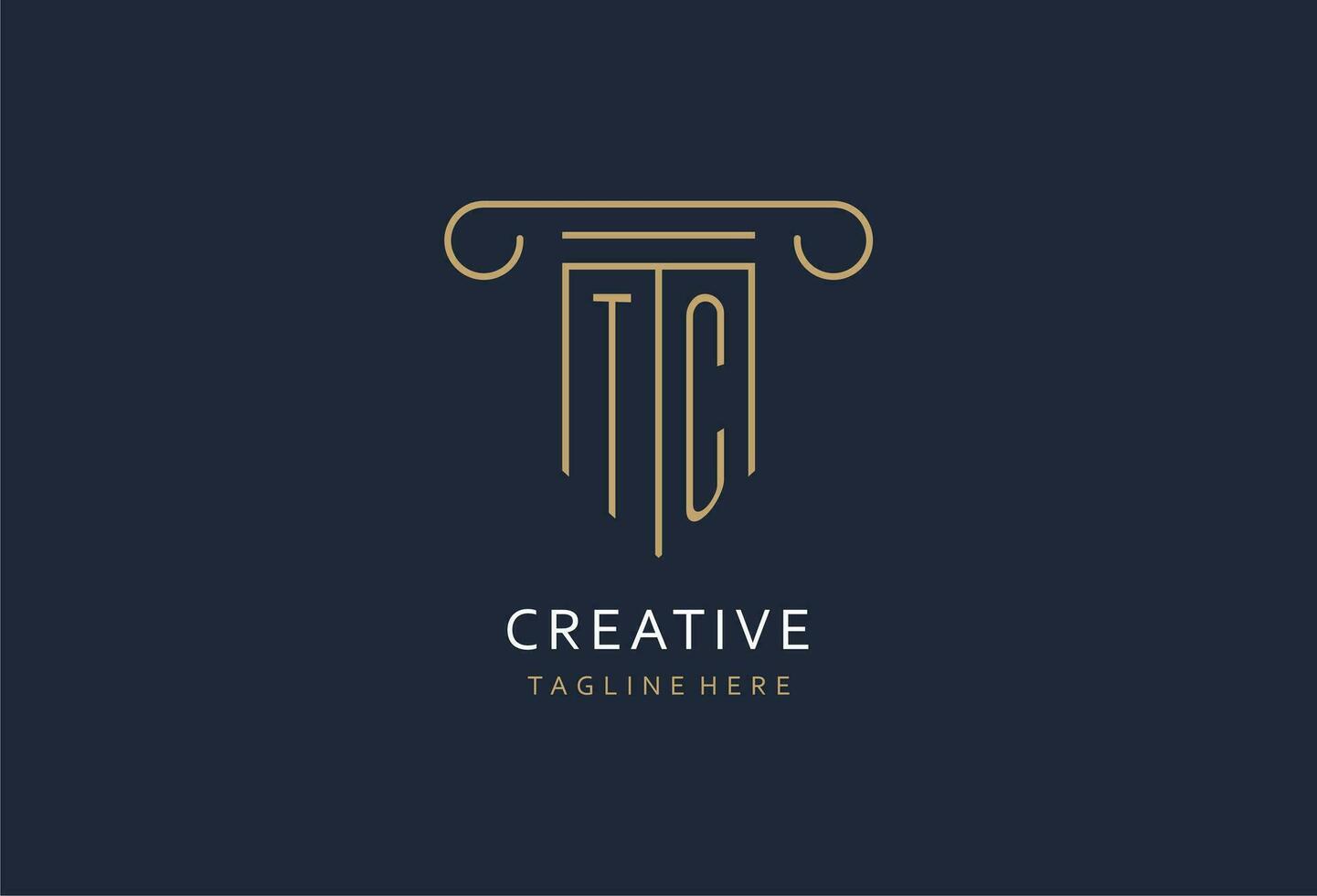 TC initial with pillar shape logo design, creative monogram logo design for law firm vector