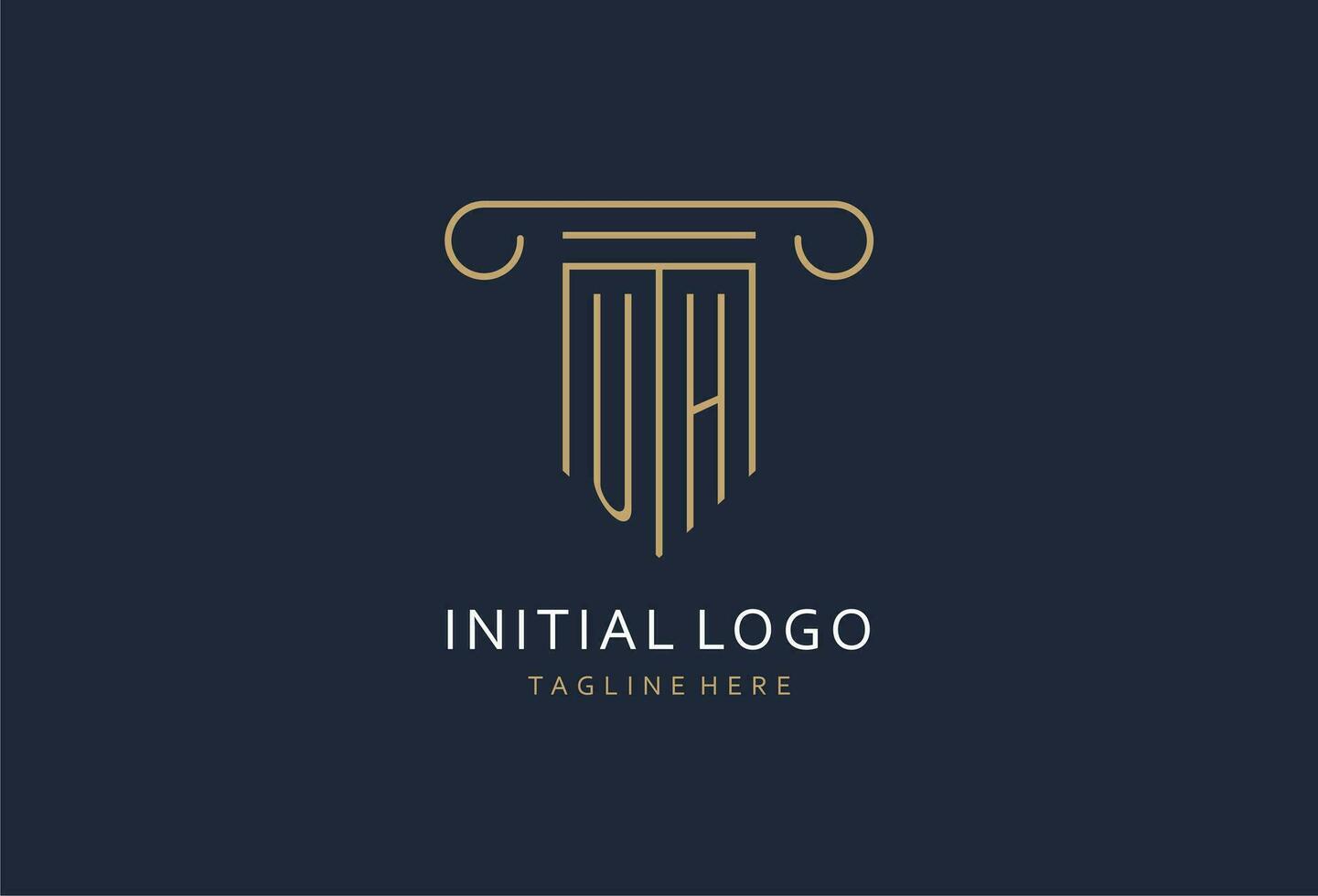 UH initial with pillar shape logo design, creative monogram logo design for law firm vector